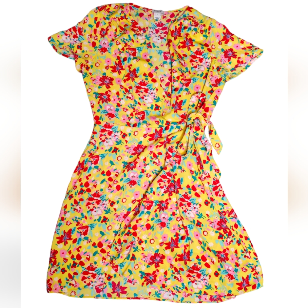 J. Crew Factory Women's Yellow Floral Printed Wrap Dress Size 2